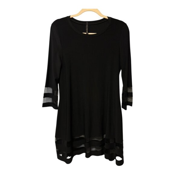 IC Collection Blouse Dress Women's Size Small Tunic Mesh Trim Knit Black - Picture 1 of 4